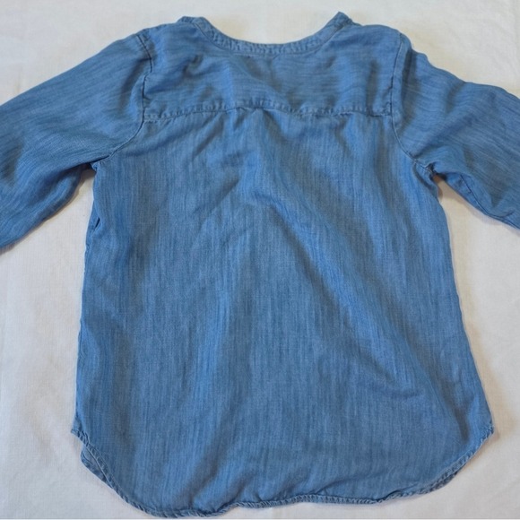 Talbots Blue Chambray Popover Tunic Womens L Large Mandarin V Neck Long Sleeve - Picture 3 of 8